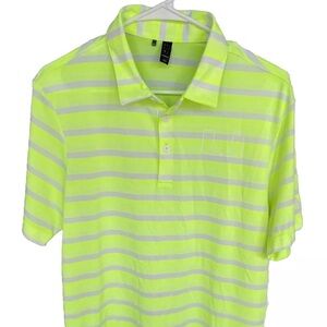 Miami Hurricanes Adidas Striped Logo Golf Polo Shirt Sz M Neon Grn Light Purple